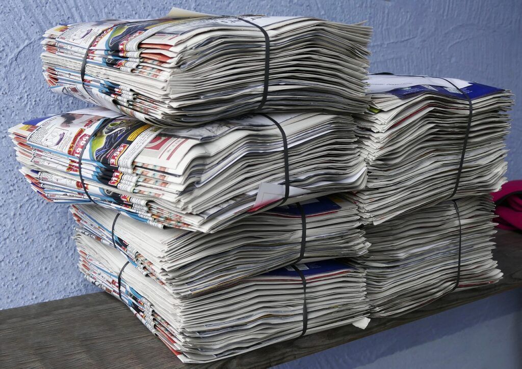 newspapers, brochures, stack